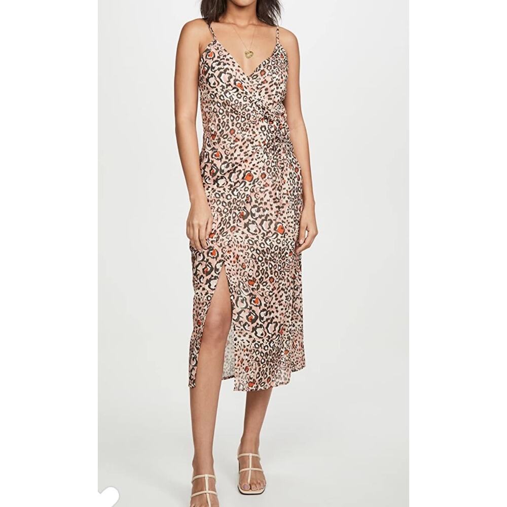 Suboo Uma Gathered Slip Dress‎ Pink Cheetah Midi Size XS